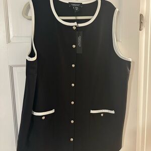 Black Sleeveless Top with White Trim